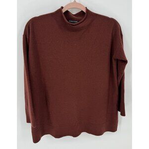 Eileen Fisher Womens Brown Mock Neck Wool Long Sleeve Sweater